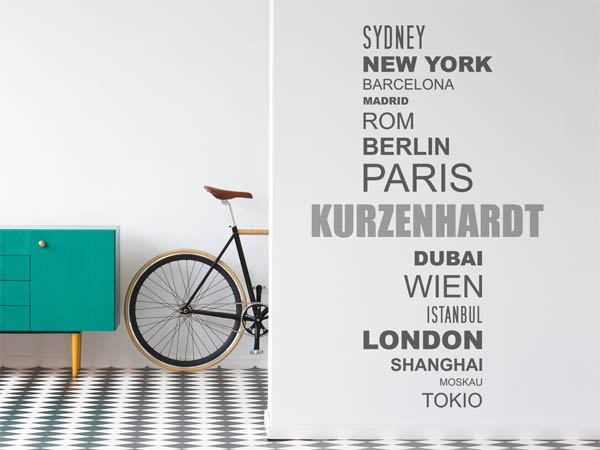 Wandtattoo Kurzenhardt mit Weltstädten