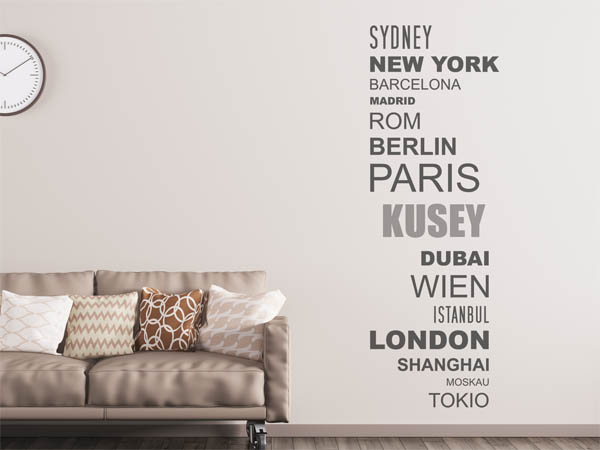 Wandtattoo Kusey mit Weltstädten