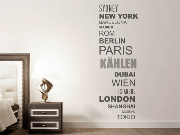 Wandtattoo Kählen mit Weltstädten