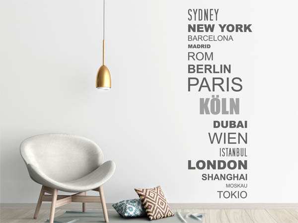 Wandtattoo Köln mit Weltstädten