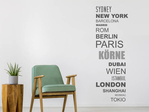Wandtattoo Körne mit Weltstädten
