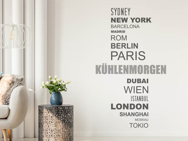 Wandtattoo Kühlenmorgen mit Weltstädten