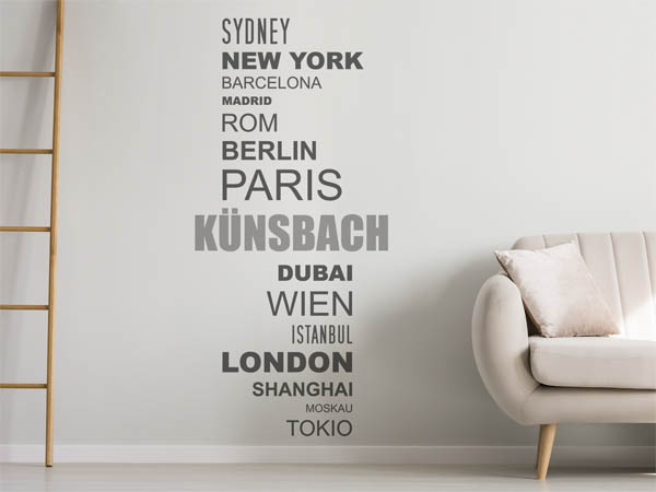 Wandtattoo Künsbach mit Weltstädten