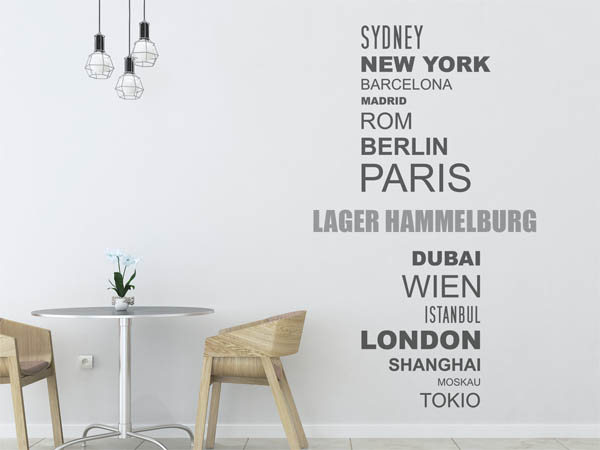 Wandtattoo Lager Hammelburg mit Weltstädten