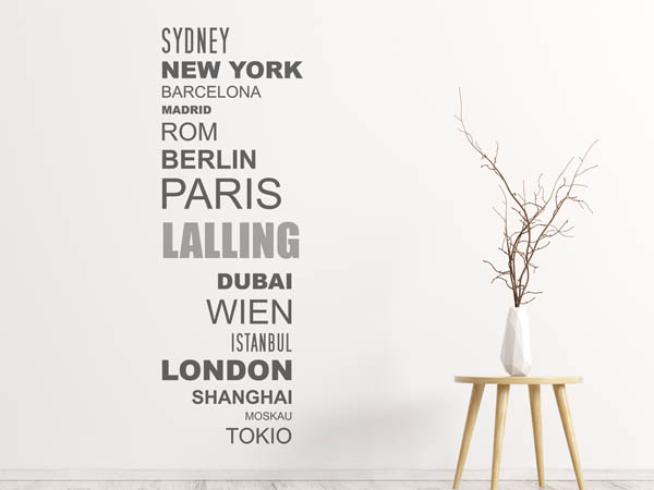 Wandtattoo Lalling mit Weltstädten