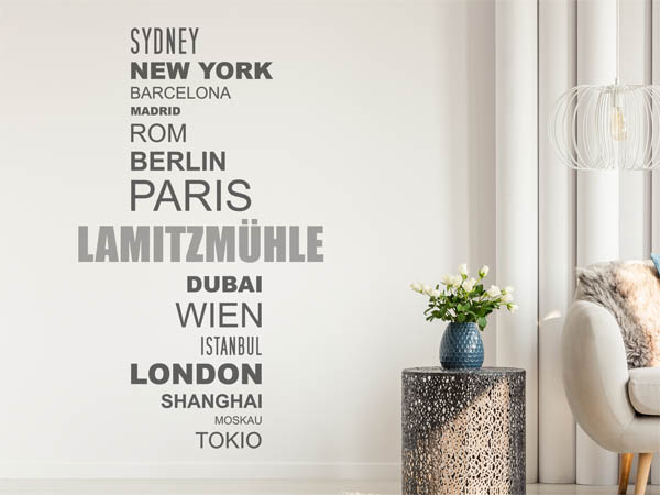 Wandtattoo Lamitzmühle mit Weltstädten