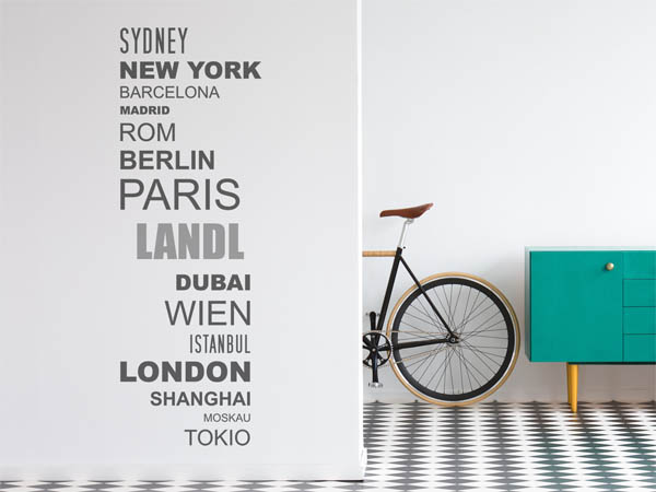 Wandtattoo Landl mit Weltstädten