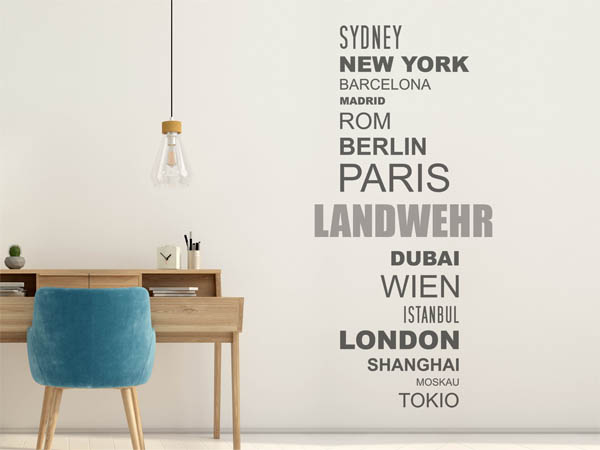 Wandtattoo Landwehr mit Weltstädten