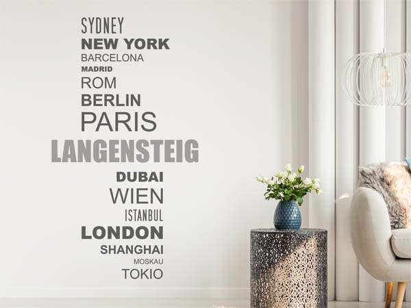 Wandtattoo Langensteig mit Weltstädten