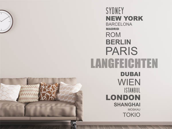 Wandtattoo Langfeichten mit Weltstädten