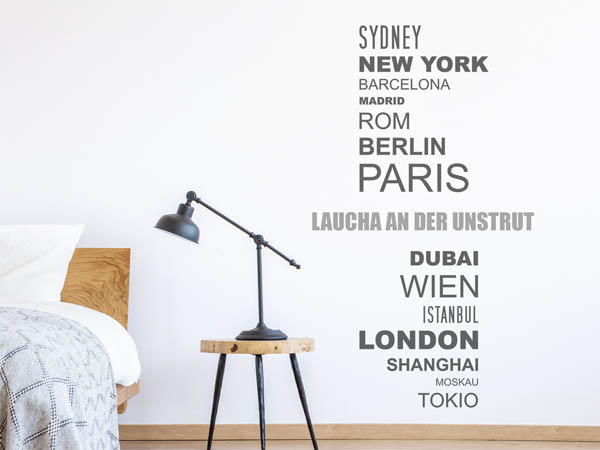 Wandtattoo Laucha an der Unstrut mit Weltstädten