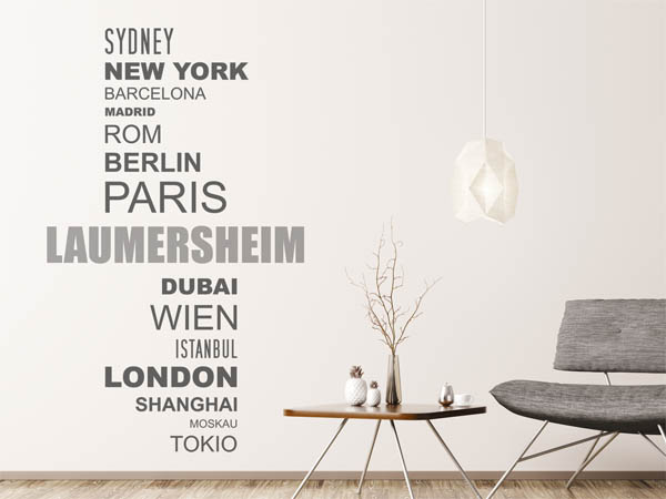 Wandtattoo Laumersheim mit Weltstädten