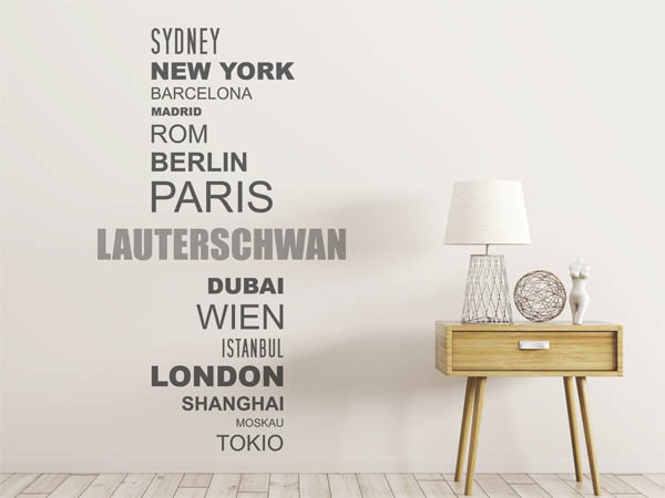 Wandtattoo Lauterschwan mit Weltstädten