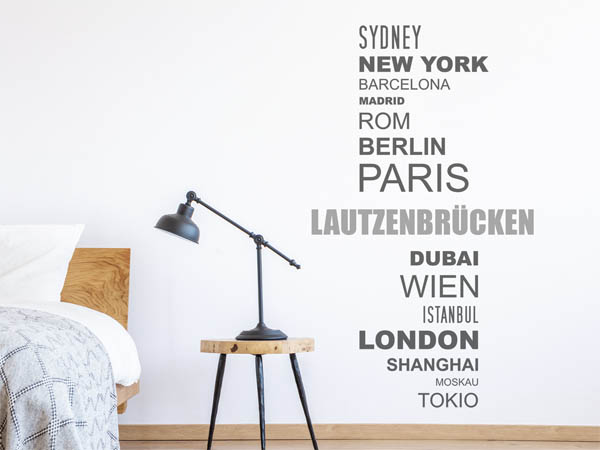 Wandtattoo Lautzenbrücken mit Weltstädten