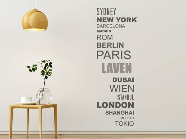 Wandtattoo Laven mit Weltstädten