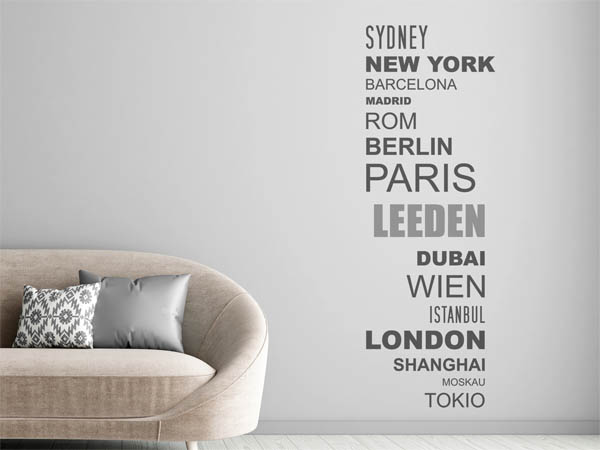 Wandtattoo Leeden mit Weltstädten