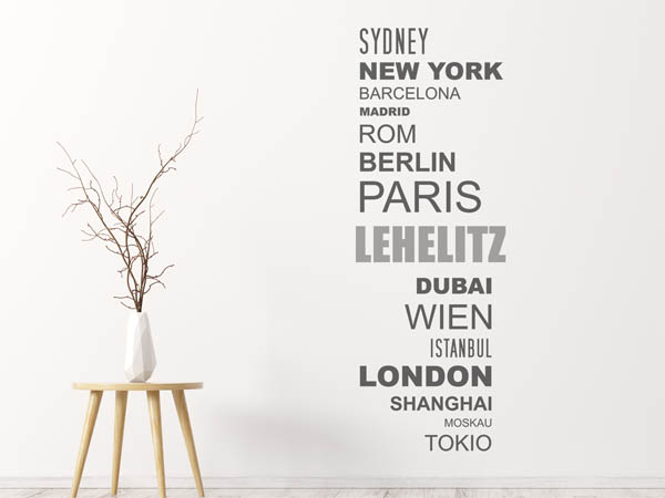 Wandtattoo Lehelitz mit Weltstädten