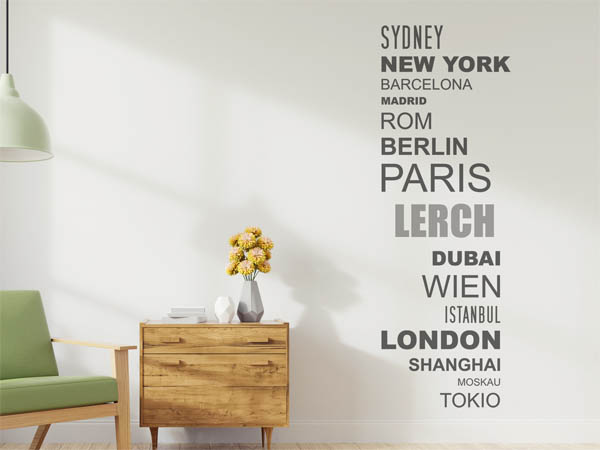 Wandtattoo Lerch mit Weltstädten