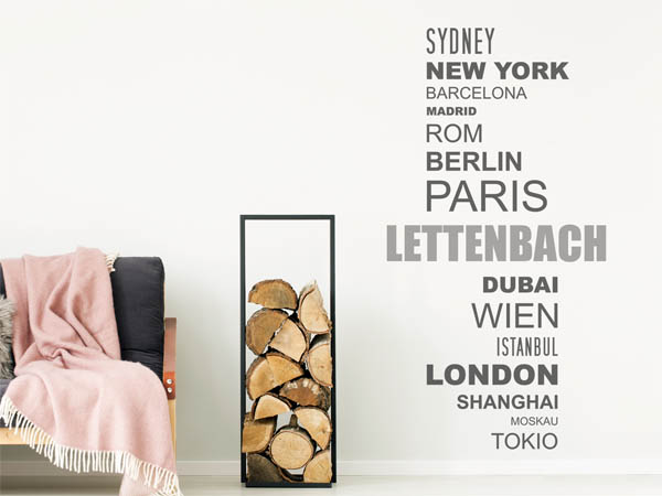 Wandtattoo Lettenbach mit Weltstädten