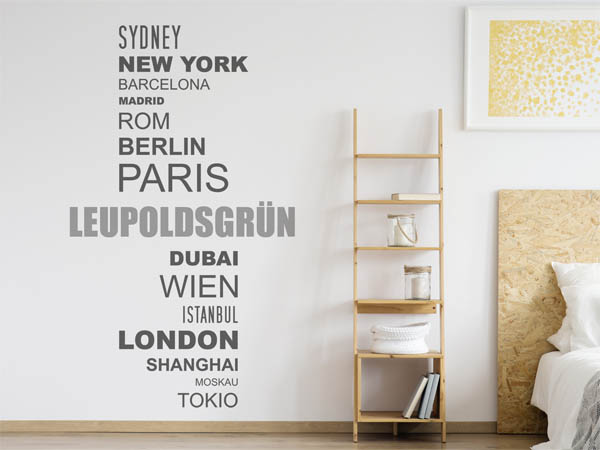 Wandtattoo Leupoldsgrün mit Weltstädten