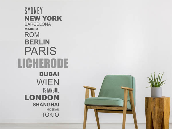 Wandtattoo Licherode mit Weltstädten
