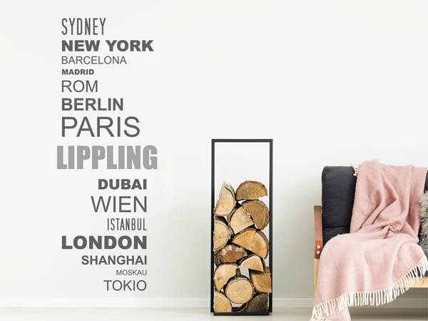 Wandtattoo Lippling mit Weltstädten