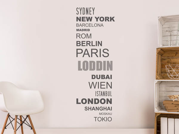 Wandtattoo Loddin mit Weltstädten