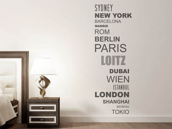 Wandtattoo Loitz mit Weltstädten