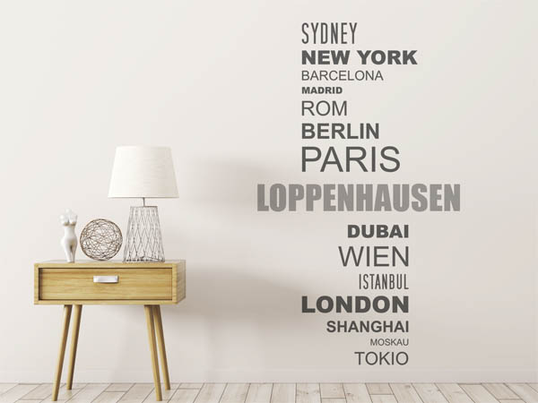 Wandtattoo Loppenhausen mit Weltstädten