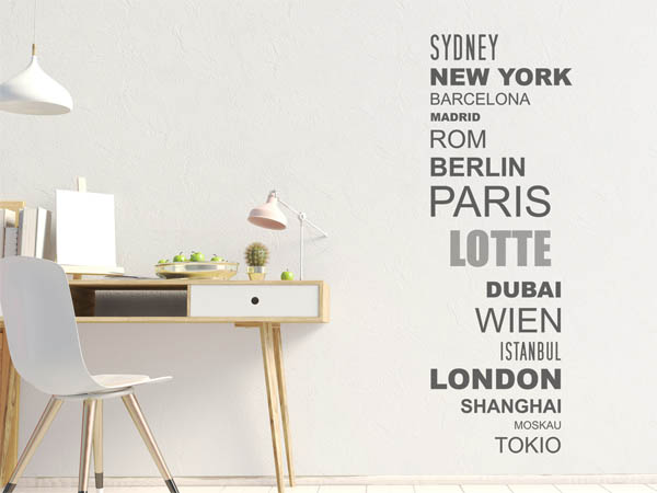 Wandtattoo Lotte mit Weltstädten