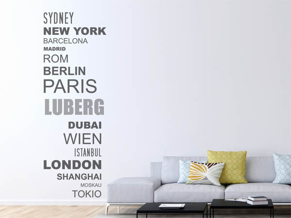 Wandtattoo Luberg mit Weltstädten