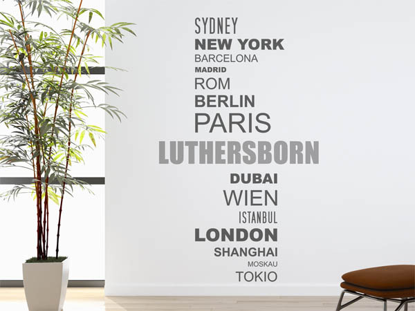 Wandtattoo Luthersborn mit Weltstädten