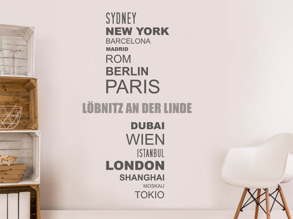 Wandtattoo Löbnitz an der Linde mit Weltstädten