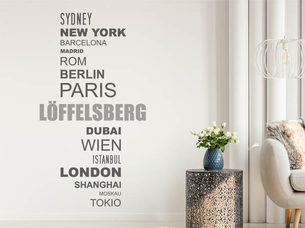 Wandtattoo Löffelsberg mit Weltstädten