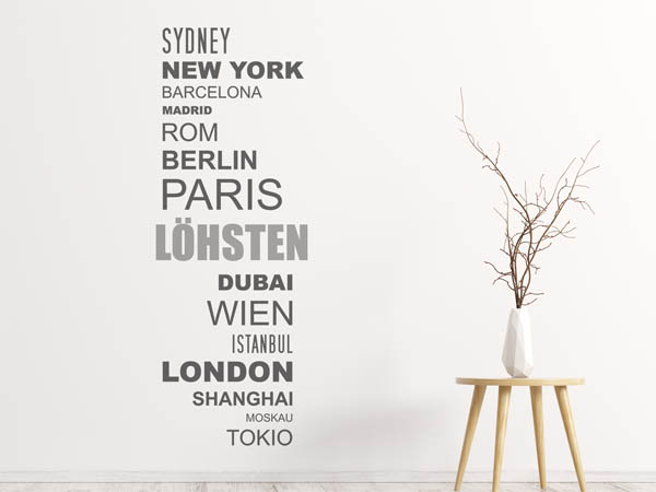 Wandtattoo Löhsten mit Weltstädten