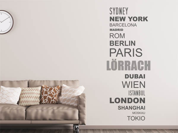 Wandtattoo Lörrach mit Weltstädten