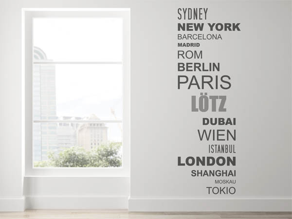 Wandtattoo Lötz mit Weltstädten