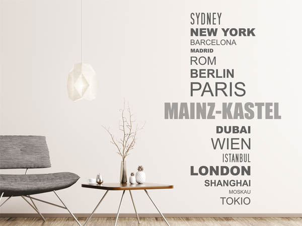 Wandtattoo Mainz-Kastel mit Weltstädten