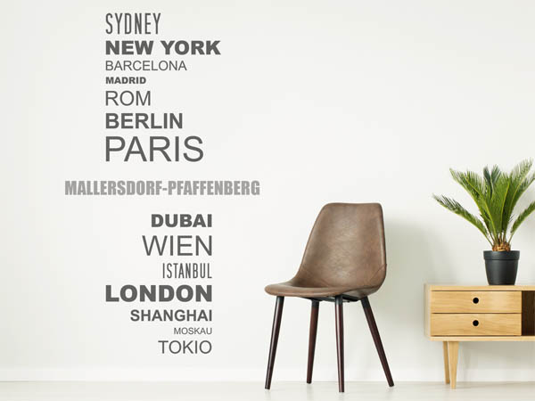 Wandtattoo Mallersdorf-Pfaffenberg mit Weltstädten