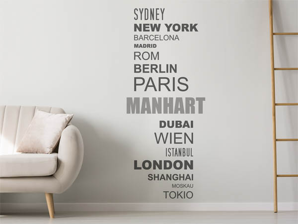 Wandtattoo Manhart mit Weltstädten