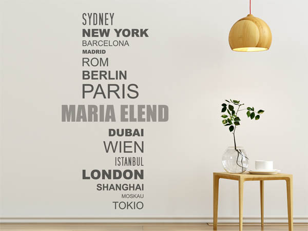 Wandtattoo Maria Elend mit Weltstädten