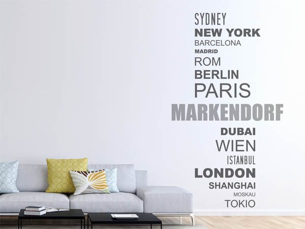 Wandtattoo Markendorf mit Weltstädten