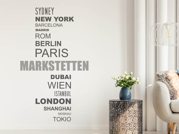 Wandtattoo Markstetten mit Weltstädten