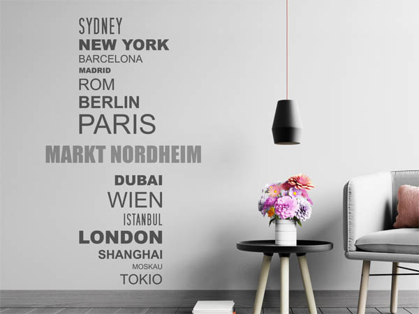Wandtattoo Markt Nordheim mit Weltstädten