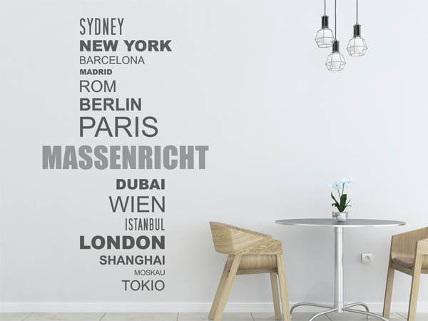Wandtattoo Massenricht mit Weltstädten