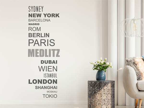 Wandtattoo Medlitz mit Weltstädten