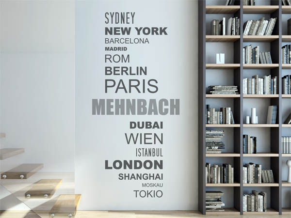 Wandtattoo Mehnbach mit Weltstädten