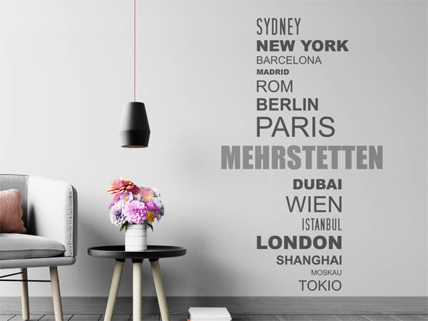 Wandtattoo Mehrstetten mit Weltstädten