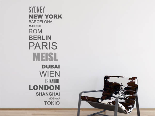 Wandtattoo Meisl mit Weltstädten