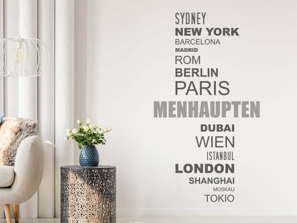 Wandtattoo Menhaupten mit Weltstädten